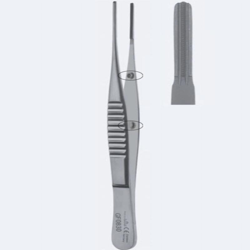 Пінцети для тканин, "De Bakey Anti-Cross", із Safety Pin, зубці "De Bakey", прямі, кінчик 2 мм, довжина 240 мм. Бренд - Asanus Medizintechnik Gmb, Німеччина